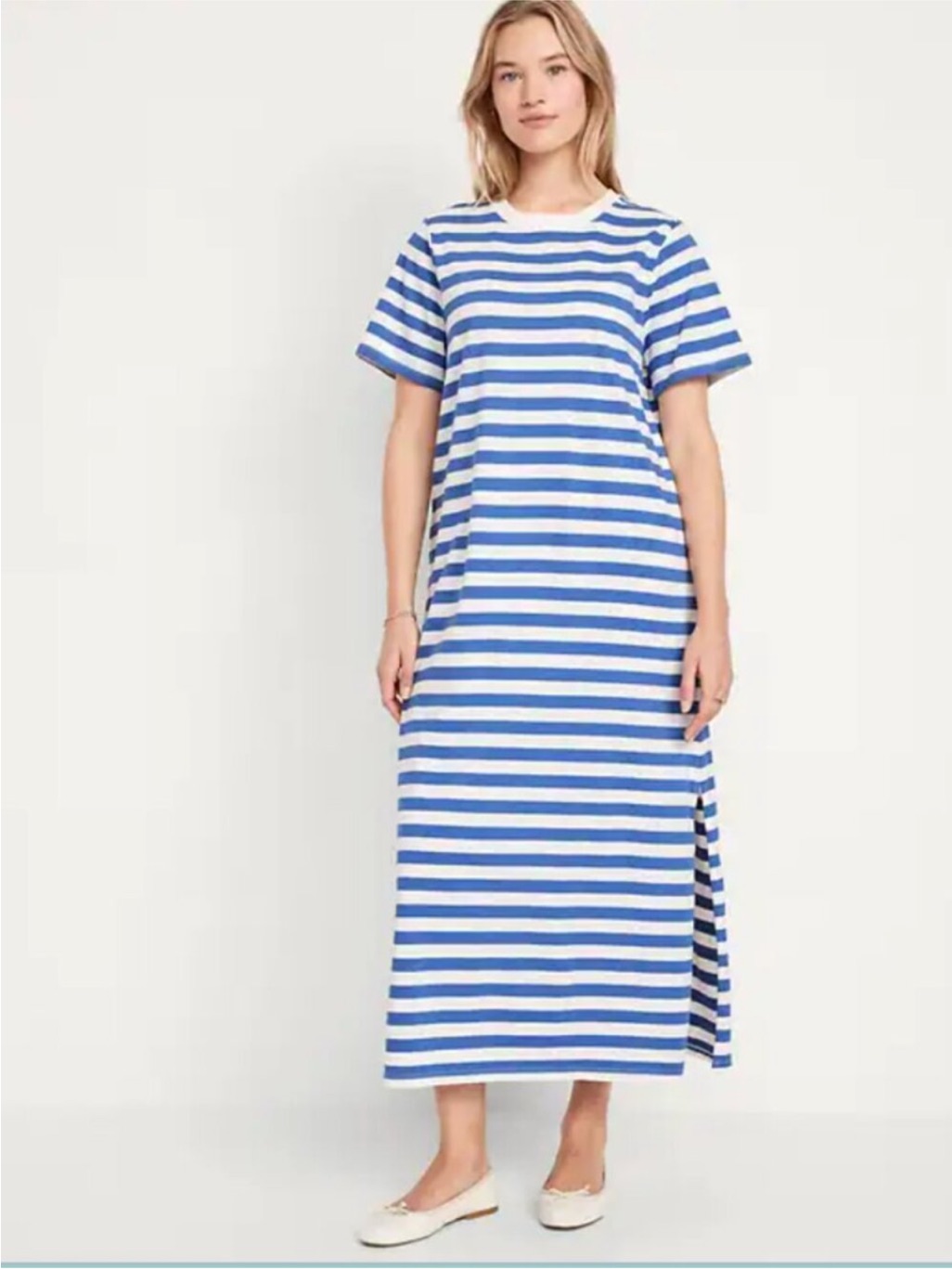 Old Navy Blue And White Striped Crewneck Maxi Dress Xs